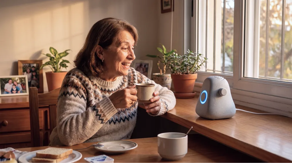 Older adult enjoying screen-free brain games with Ato