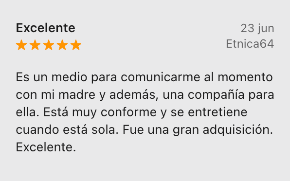 Reseña de cinco estrellas en App Store titulada Excelente