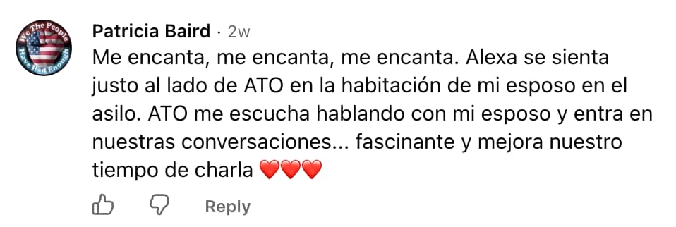 Comentario de Patricia Baird en Facebook sobre Ato participando en conversaciones familiares