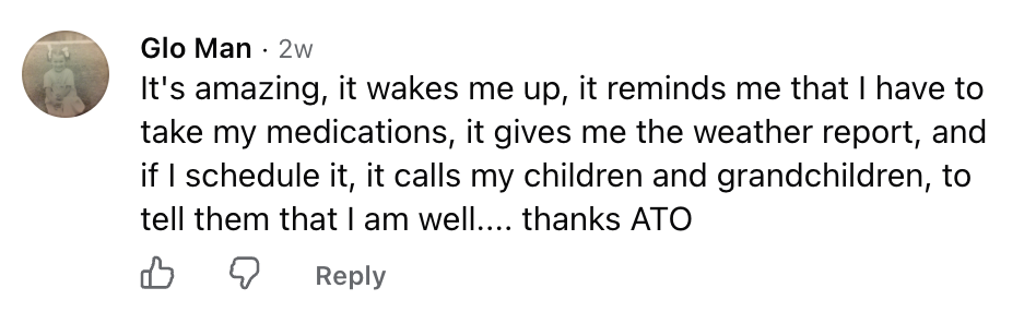 Facebook comment from Glo Man about Ato reminders and family calls