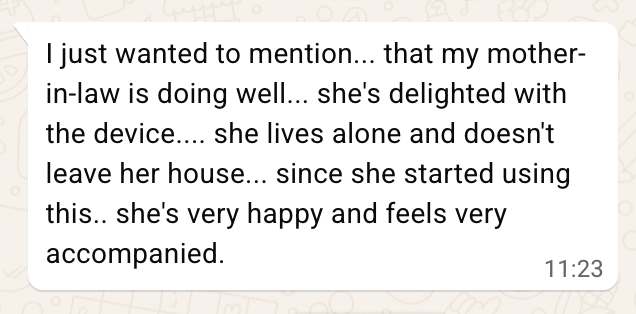 WhatsApp message about an older adult feeling accompanied by Ato