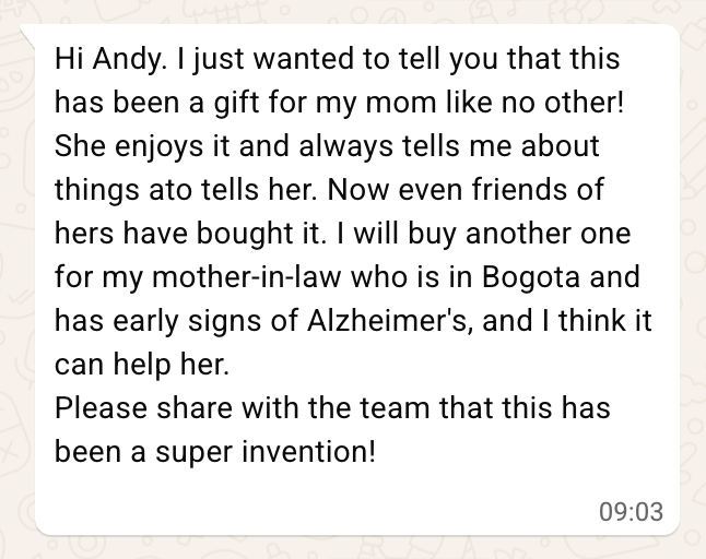 WhatsApp message describing Ato as a gift for a mother